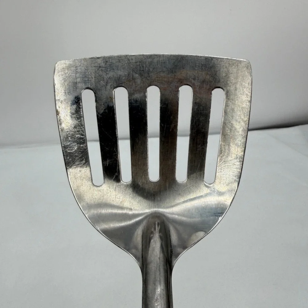 Stainless Steel VTG Curved Spatula Slotted Wood Handle Kitchen Tool 12.5